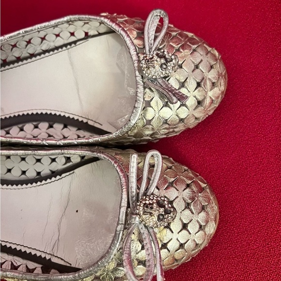 Richmond Metallic Silver Flats with Bow Detail and Textured Surface - Picture 6 of 10